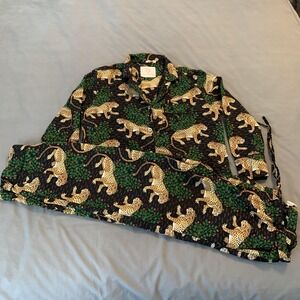Printfresh Bagheera Pajama Set Womens Medium Black Leopard Print Long Sleeve